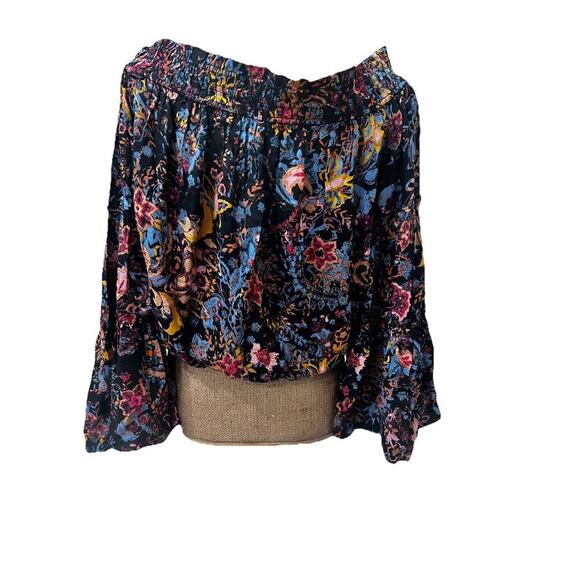 Free People Floral Print Off shoulder Top Sz Small Coquette Boho Festival - Picture 3 of 6